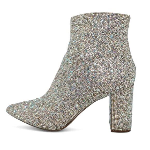 Betsey Johnson Size 8 Cady Rhinestones Embellished Block Heel Ankle Booties - Picture 5 of 15
